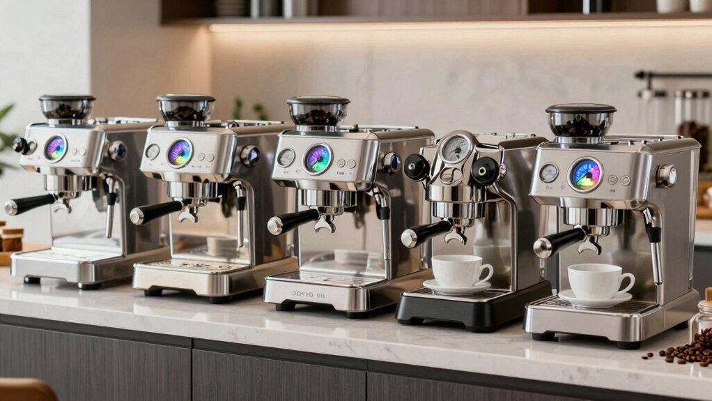 eight espresso machines with pressure gauges 2026